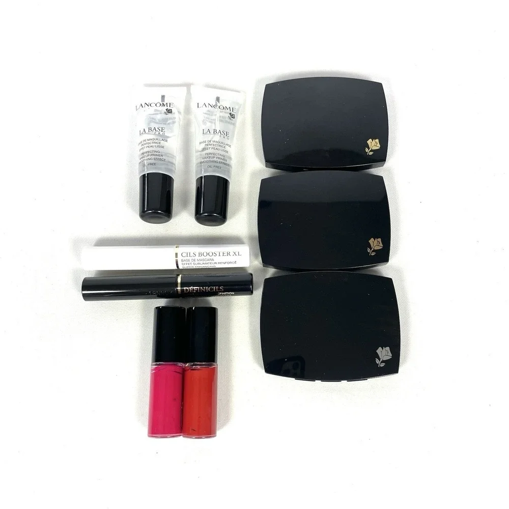 Lancome 9 Pc Makeup Sample Lot Mascara Primer Blush Lip Color‎ Compacts